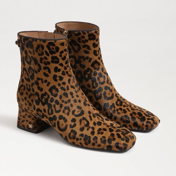 NEW Sam Edelman Paige Brown Leopard Animal Leather Ankle Square Boot Women's 7 M - Picture 1 of 6